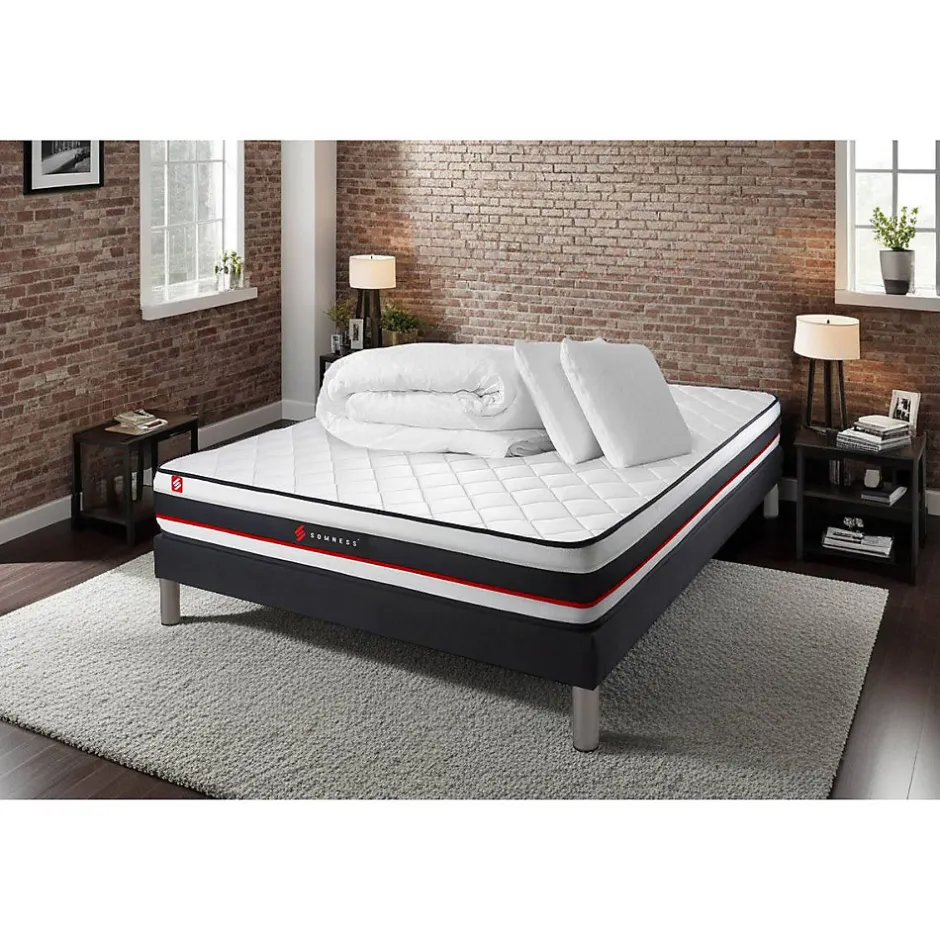 Somness Pack sommier kit matelas Mousse avec couette et oreillers