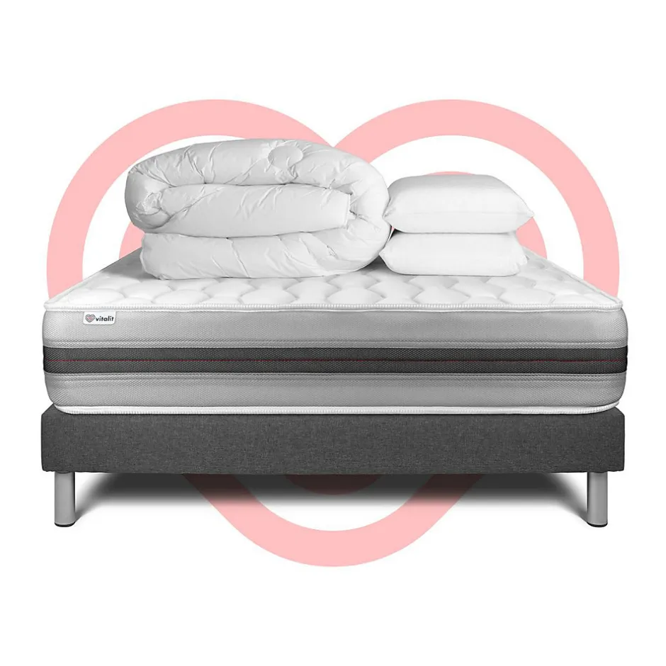 Vitalit Pack sommier kit matelas Ressorts ensachés et mémoire de forme avec couette et oreillers Sale