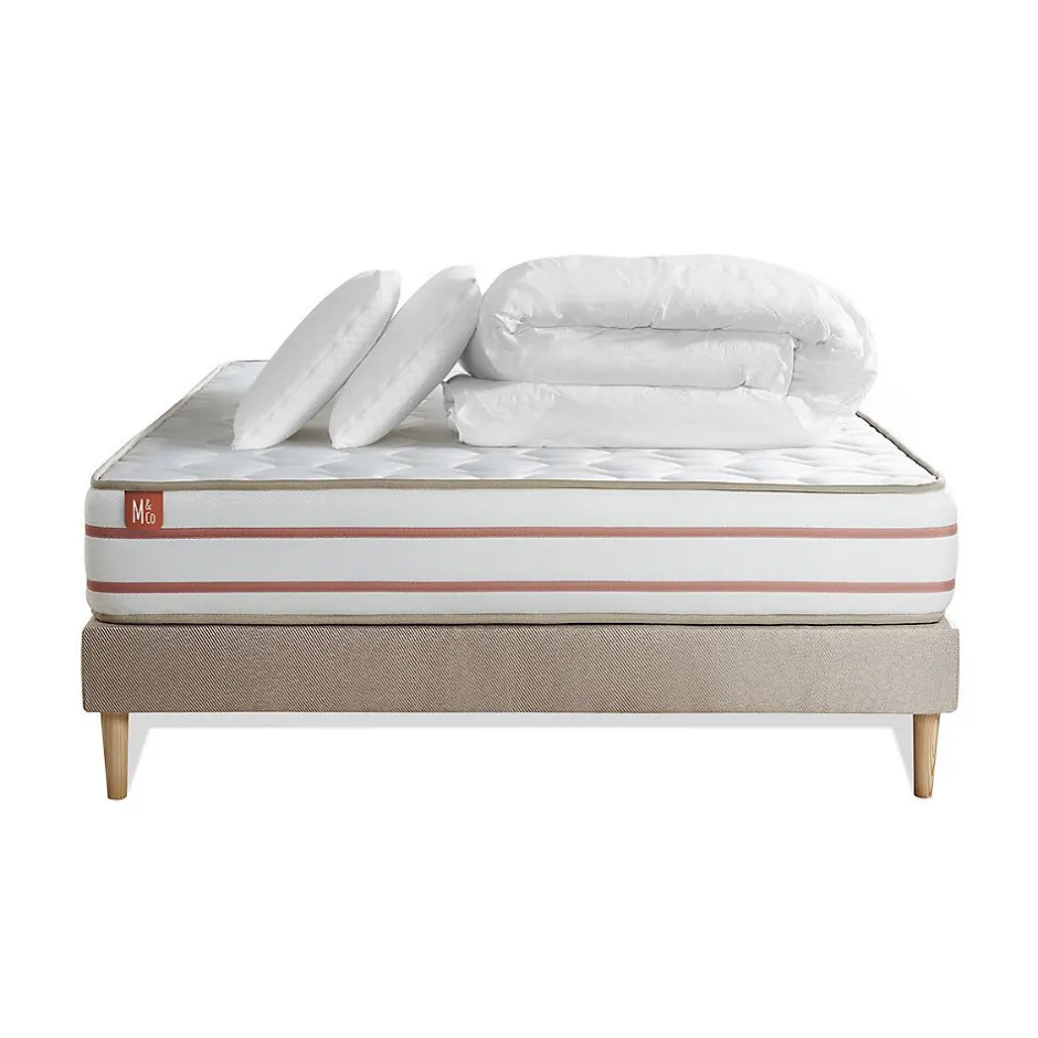 Marmottes & Co Pack sommier kit matelas Mémoire de forme avec couette et oreillers