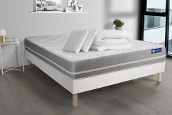 Actisom Pack sommier kit matelas Latex et mémoire de forme avec couette et oreillers Discount