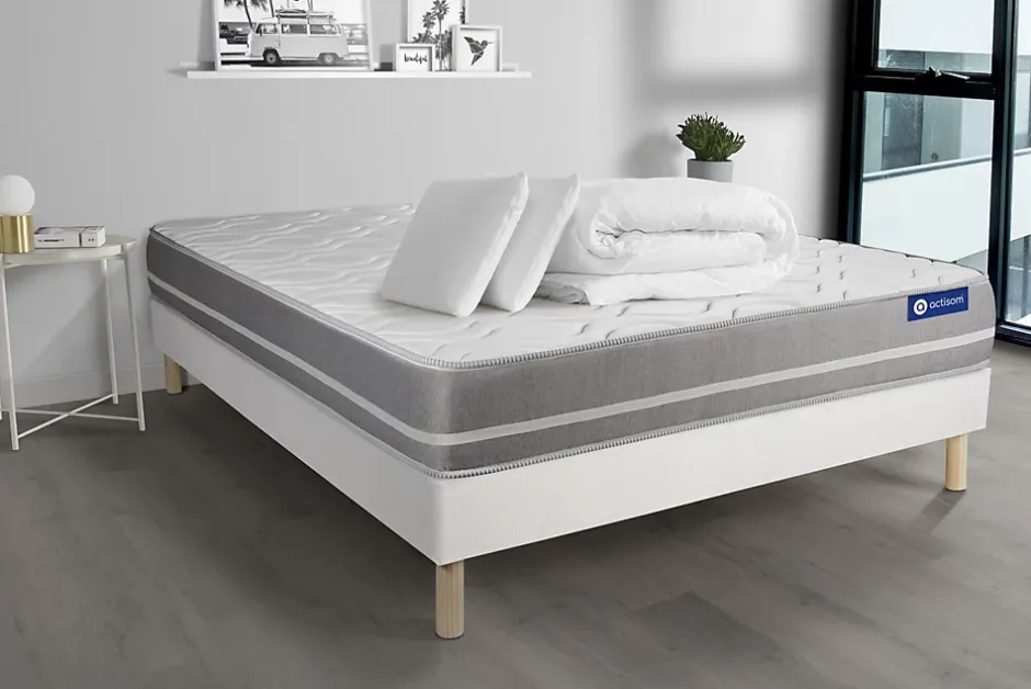 Actisom Pack sommier kit matelas Latex et mémoire de forme avec couette et oreillers Discount