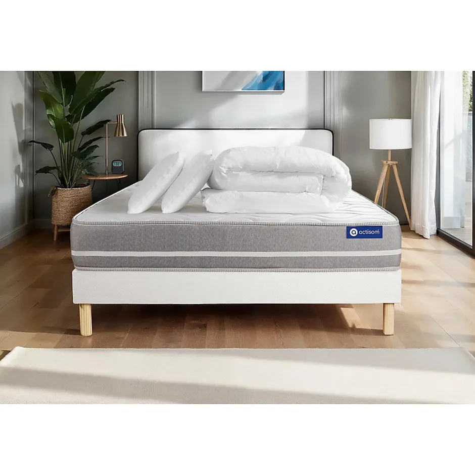 Actisom Pack sommier kit matelas Latex et mémoire de forme avec couette et oreillers Discount