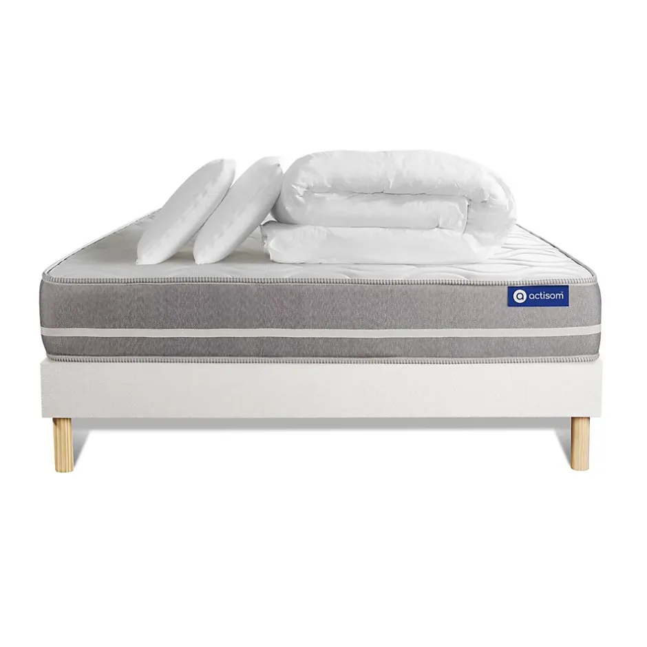 Actisom Pack sommier kit matelas Latex et mémoire de forme avec couette et oreillers Discount