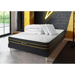 Sleepfit Pack sommier kit matelas Mémoire de forme et micro ressorts ensachés avec couette et oreillers Hot