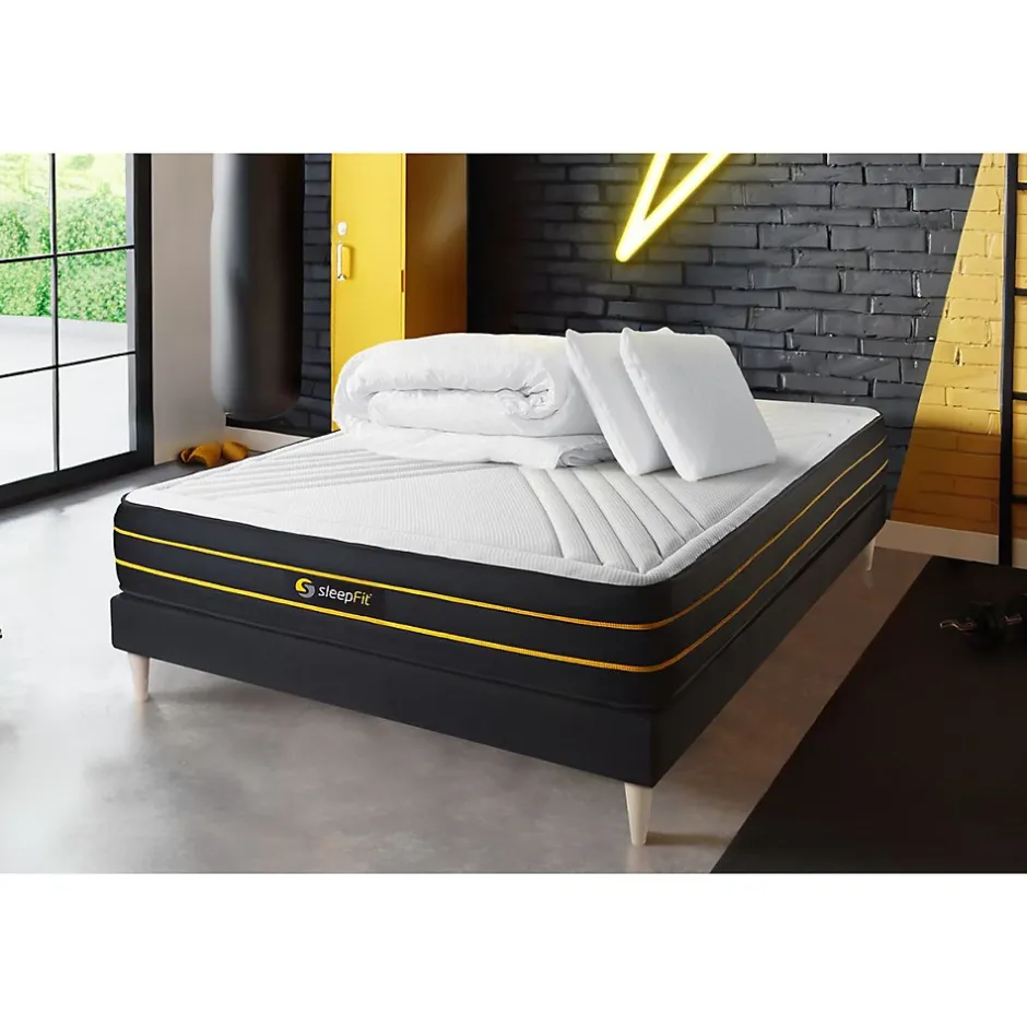Sleepfit Pack sommier kit matelas Mémoire de forme et micro ressorts ensachés avec couette et oreillers Hot