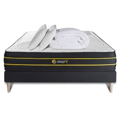 Sleepfit Pack sommier kit matelas Mémoire de forme et micro ressorts ensachés avec couette et oreillers Hot