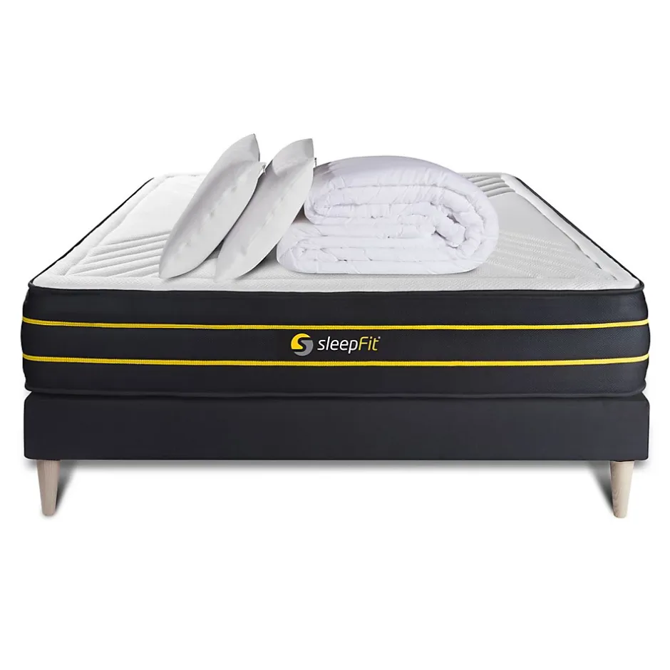 Sleepfit Pack sommier kit matelas Mémoire de forme et micro ressorts ensachés avec couette et oreillers Hot