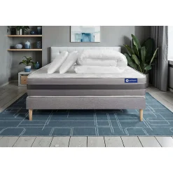 Actisom Pack sommier kit matelas Ressorts ensachés et mémoire de forme avec couette et oreillers