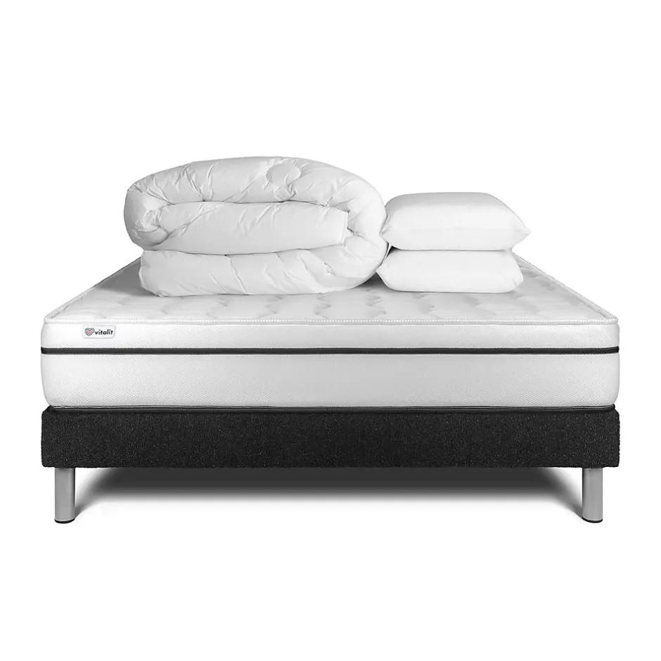 Vitalit Pack sommier kit matelas Mousse polyuréthane à mémoire de forme avec couette et oreillers Outlet