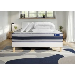 Actisom Pack sommier kit matelas Mémoire de forme avec couette et oreillers