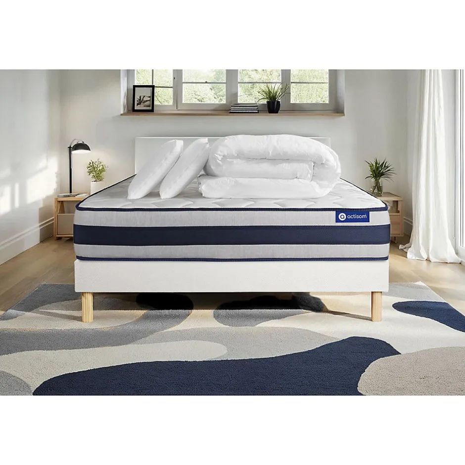Actisom Pack sommier kit matelas Mémoire de forme avec couette et oreillers