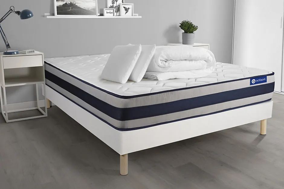 Actisom Pack sommier kit matelas Mémoire de forme avec couette et oreillers