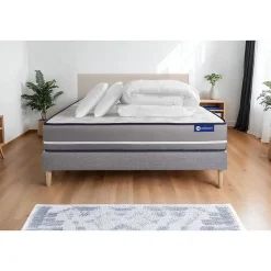 Actisom Pack sommier kit matelas Ressorts ensachés avec couette et oreillers