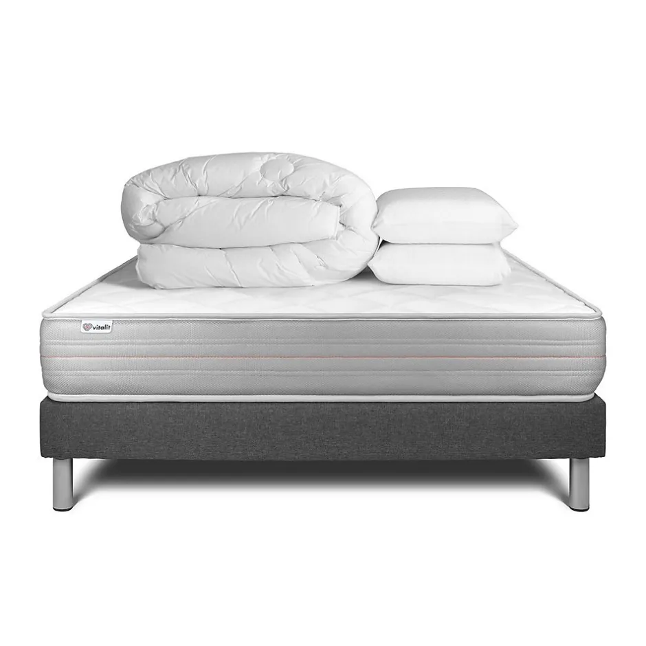 Vitalit Pack sommier kit matelas Mousse polyuréthane à mémoire de forme avec couette et oreillers