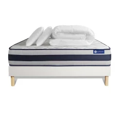 Actisom Pack sommier kit matelas Mémoire de forme avec couette et oreillers Discount