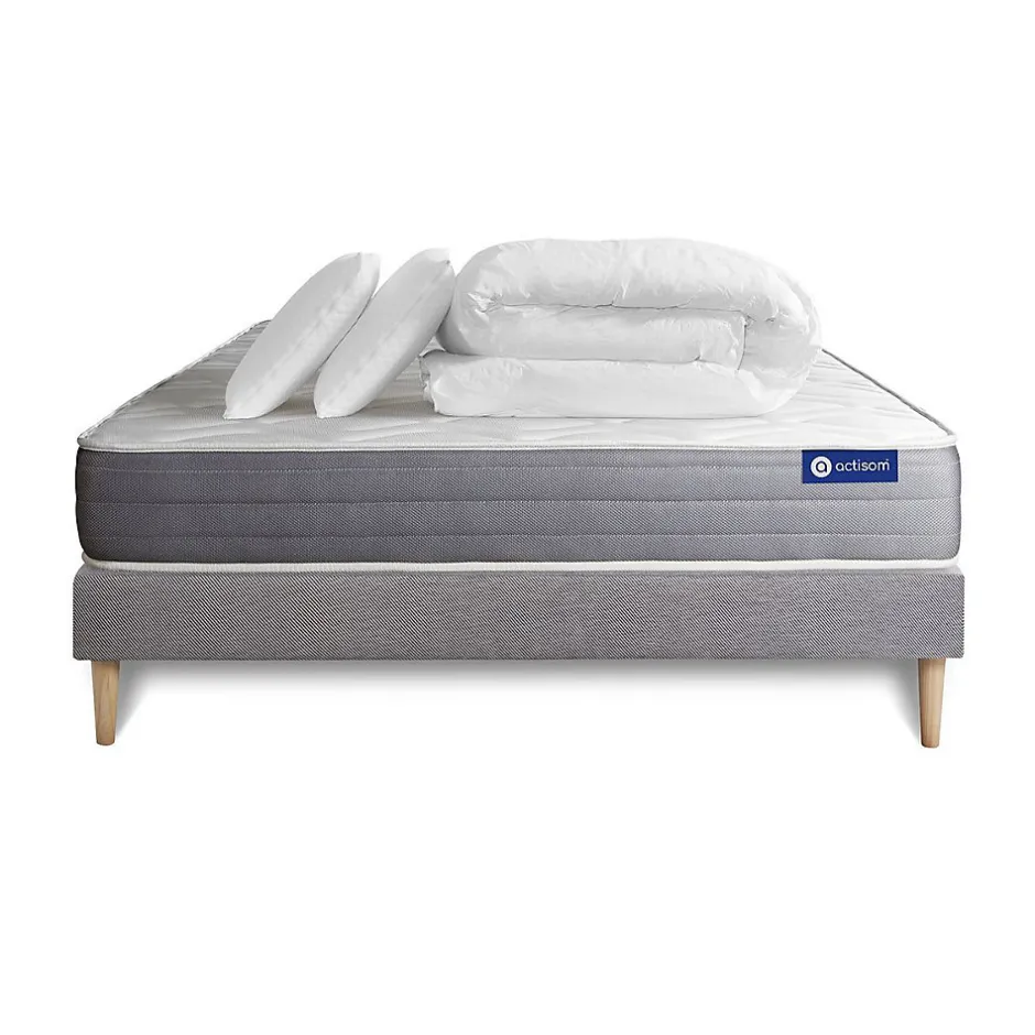 Actisom Pack sommier kit matelas Latex et mémoire de forme avec couette et oreillers Clearance