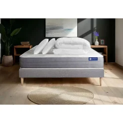 Actisom Pack sommier kit matelas Latex et mémoire de forme avec couette et oreillers Clearance