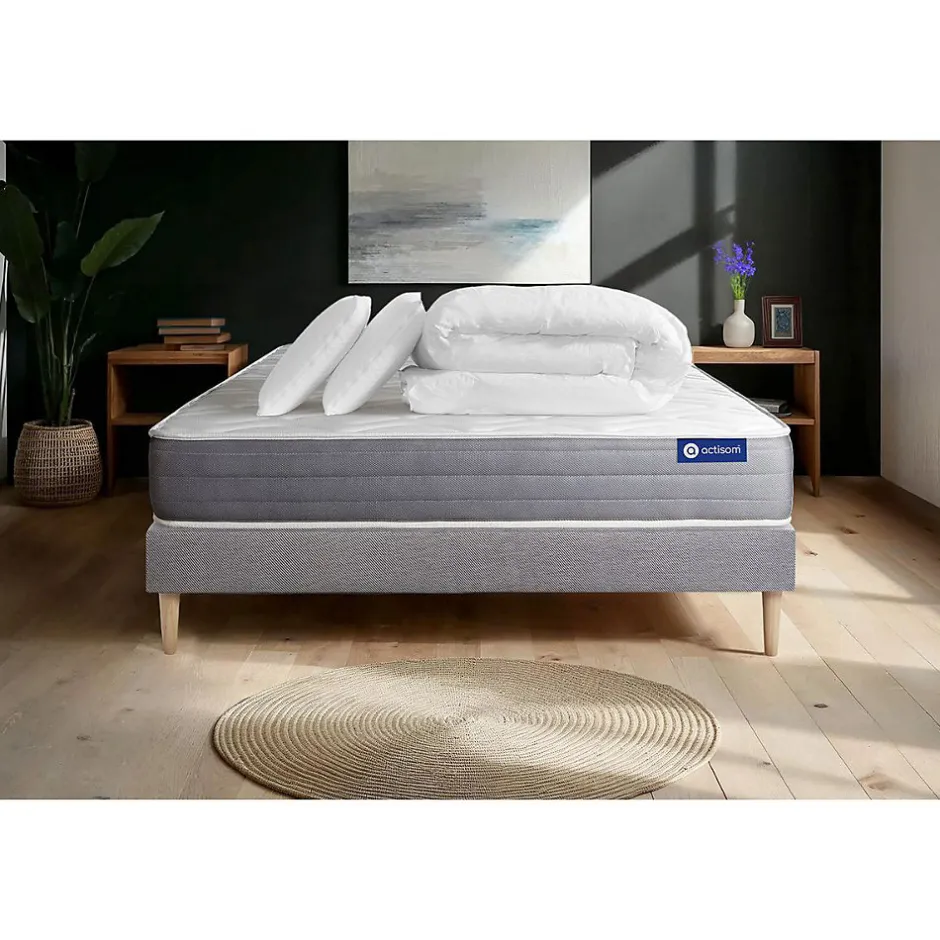 Actisom Pack sommier kit matelas Latex et mémoire de forme avec couette et oreillers Clearance