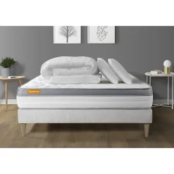 Sept Nuits Pack sommier kit matelas Mémoire de forme avec couette et oreillers