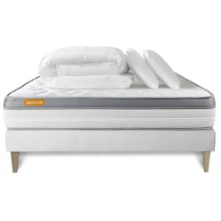 Sept Nuits Pack sommier kit matelas Mémoire de forme avec couette et oreillers