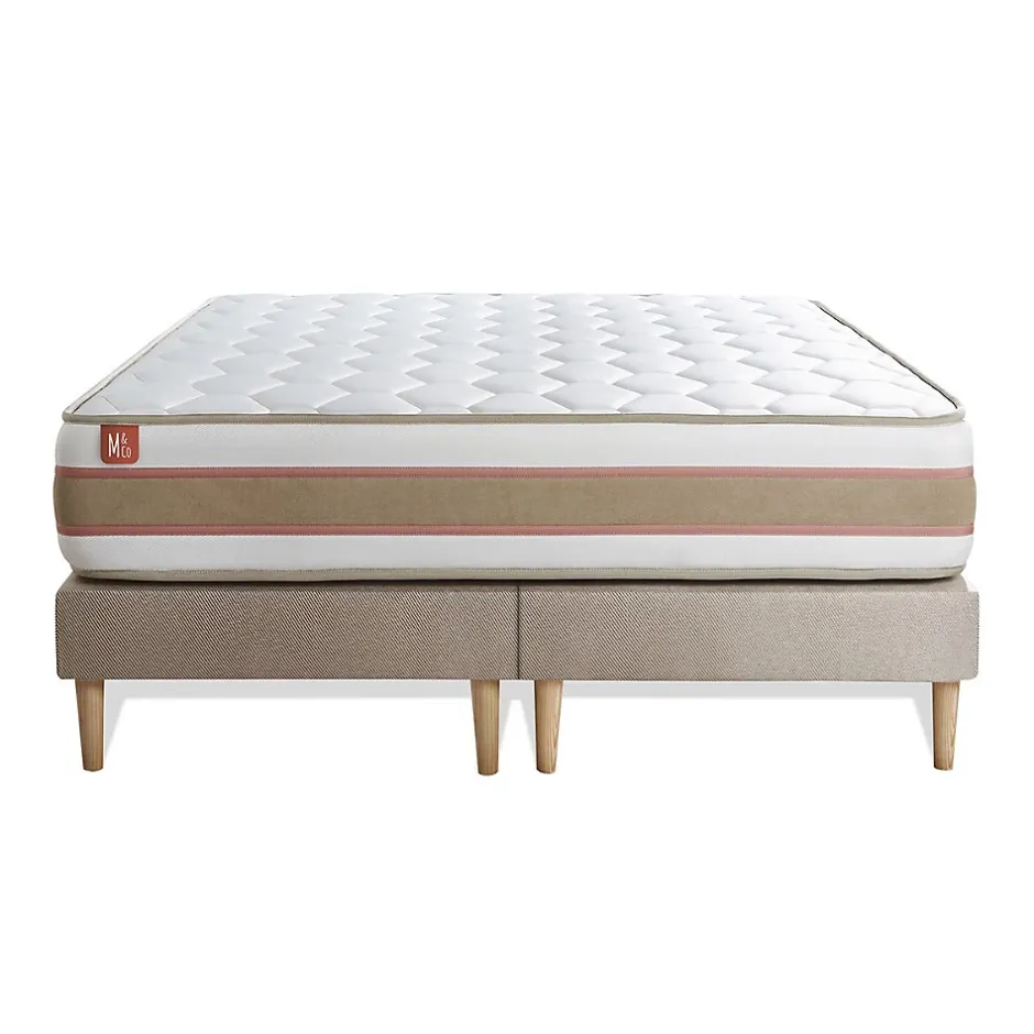 Marmottes & Co Pack sommier tapissier matelas Ressorts ensachés et mémoire de forme avec couette et oreillers New
