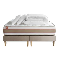 Marmottes & Co Pack sommier tapissier matelas Ressorts ensachés et mémoire de forme avec couette et oreillers New