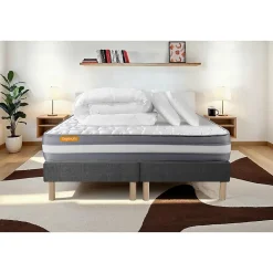 Sept Nuits Pack sommier tapissier matelas Mémoire de forme avec couette et oreillers
