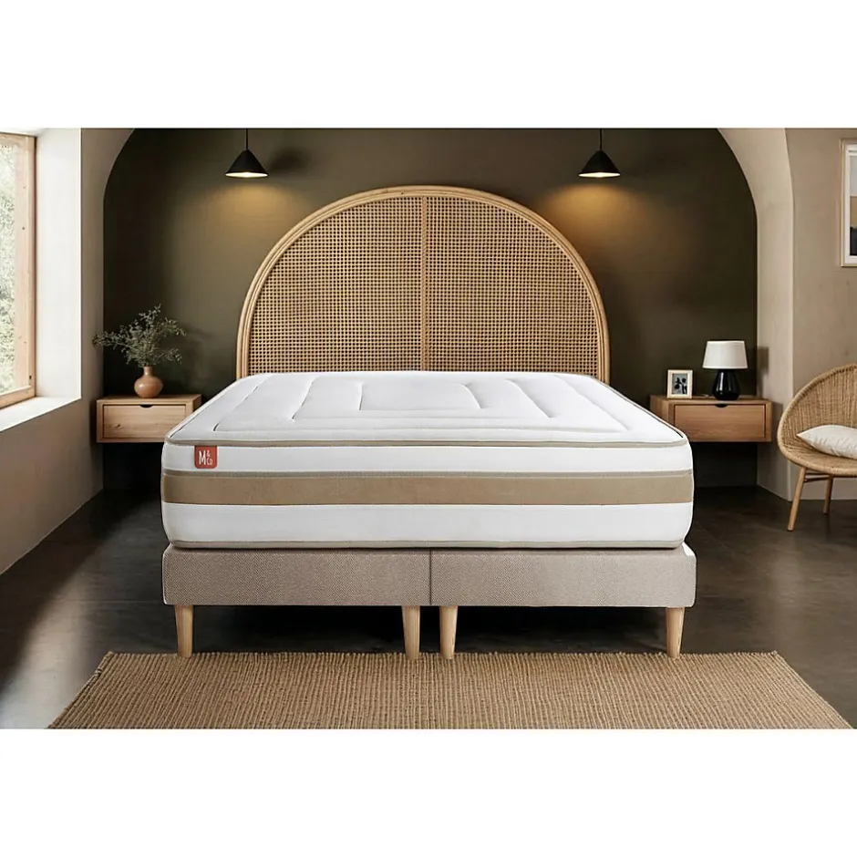 Marmottes & Co Pack sommier tapissier matelas Ressorts ensachés et mémoire de forme avec couette et oreillers