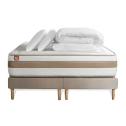 Marmottes & Co Pack sommier tapissier matelas Ressorts ensachés et mémoire de forme avec couette et oreillers