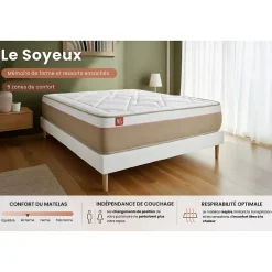 Marmottes & Co Pack sommier tapissier matelas Ressorts ensachés et mémoire de forme avec couette et oreillers