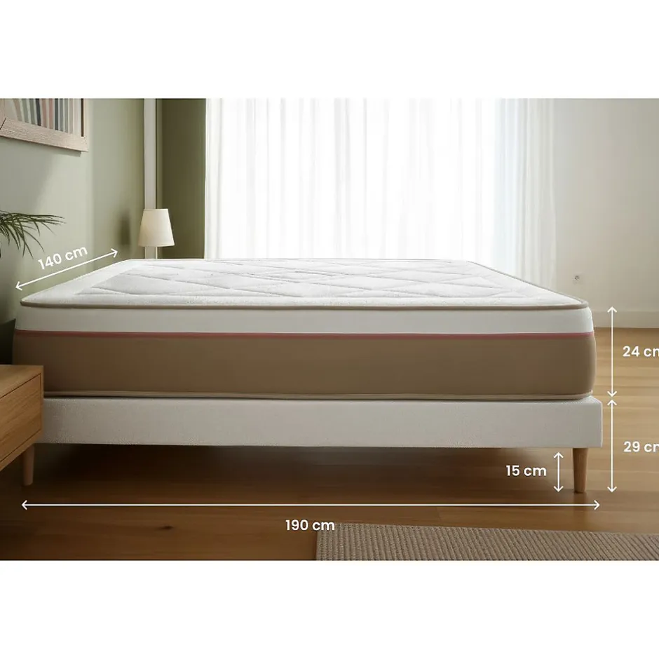 Marmottes & Co Pack sommier tapissier matelas Ressorts ensachés et mémoire de forme avec couette et oreillers