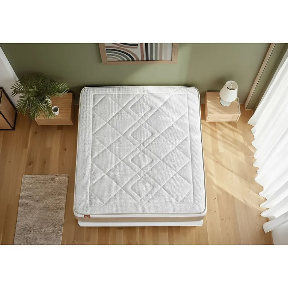 Marmottes & Co Pack sommier tapissier matelas Ressorts ensachés et mémoire de forme avec couette et oreillers