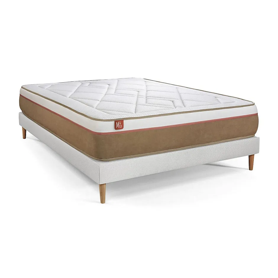 Marmottes & Co Pack sommier tapissier matelas Ressorts ensachés et mémoire de forme avec couette et oreillers