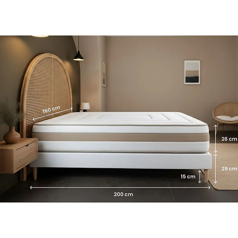 Marmottes & Co Pack sommier tapissier matelas Ressorts ensachés et mémoire de forme avec couette et oreillers Outlet