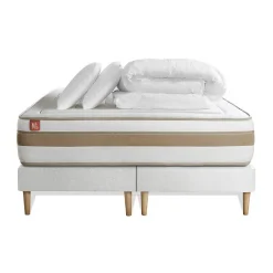 Marmottes & Co Pack sommier tapissier matelas Ressorts ensachés et mémoire de forme avec couette et oreillers Outlet