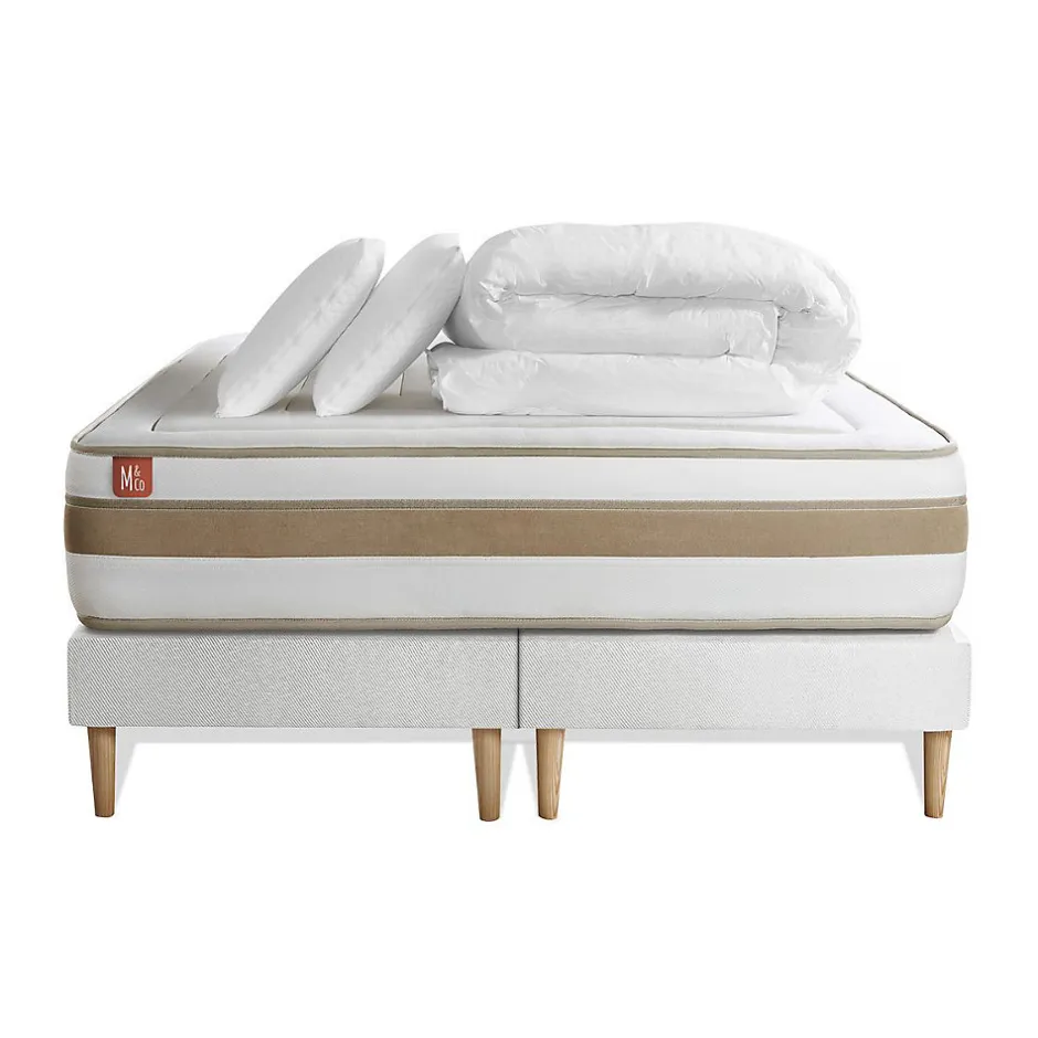 Marmottes & Co Pack sommier tapissier matelas Ressorts ensachés et mémoire de forme avec couette et oreillers Outlet