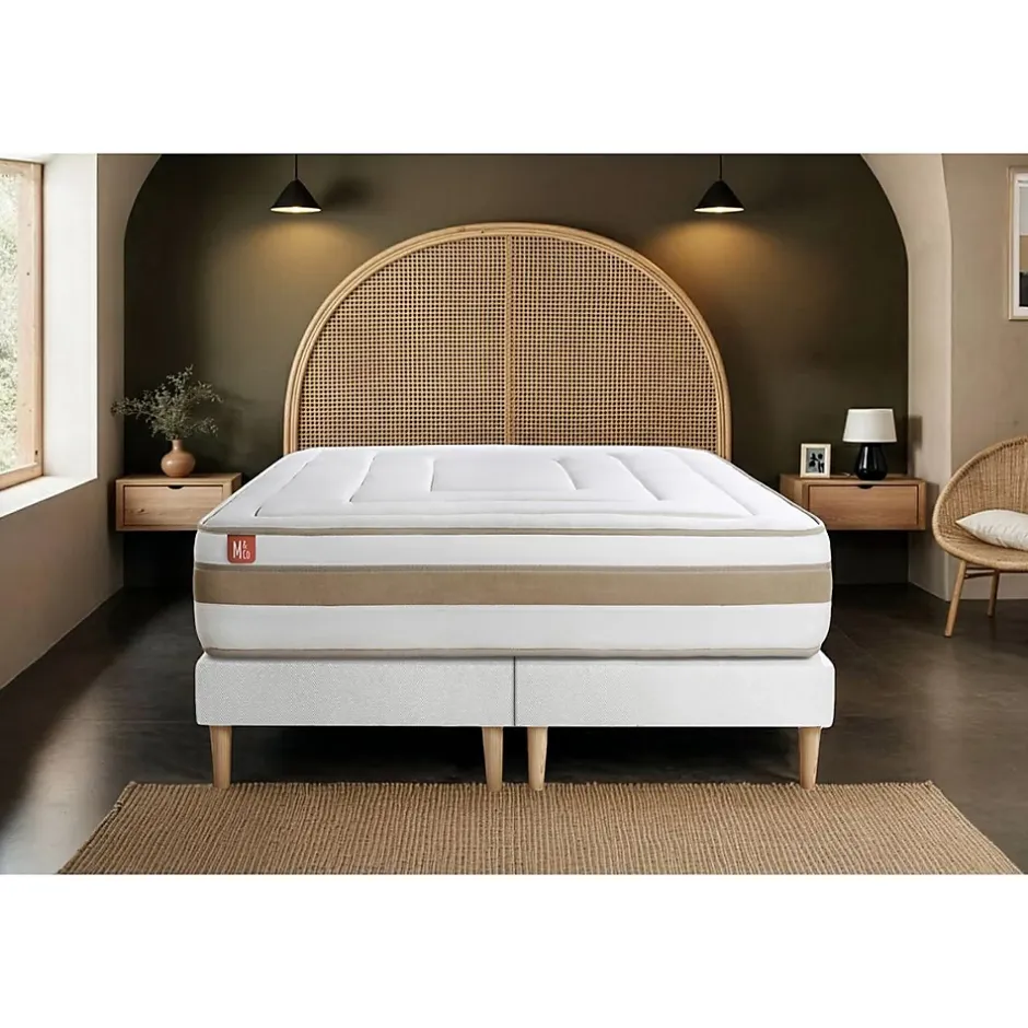 Marmottes & Co Pack sommier tapissier matelas Ressorts ensachés et mémoire de forme avec couette et oreillers Outlet