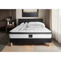 Prestige Literie Pack sommier tapissier matelas Mémoire de forme avec couette et oreillers