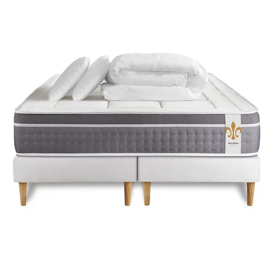Litier Deluxe Pack sommier tapissier matelas Ressorts ensachés et mémoire de forme avec couette et oreillers Best