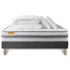 Sept Nuits Pack sommier tapissier matelas Ressorts ensachés et mémoire de forme avec couette et oreillers