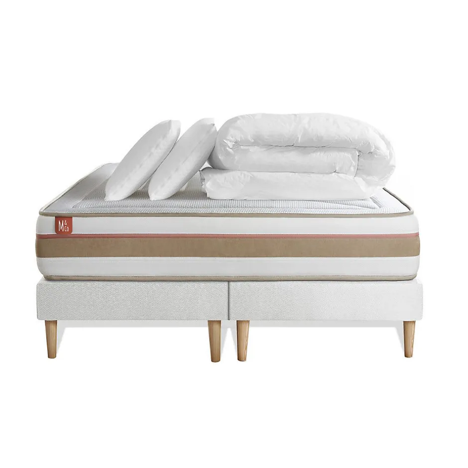 Marmottes & Co Pack sommier tapissier matelas Ressorts ensachés et mémoire de forme avec couette et oreillers Online