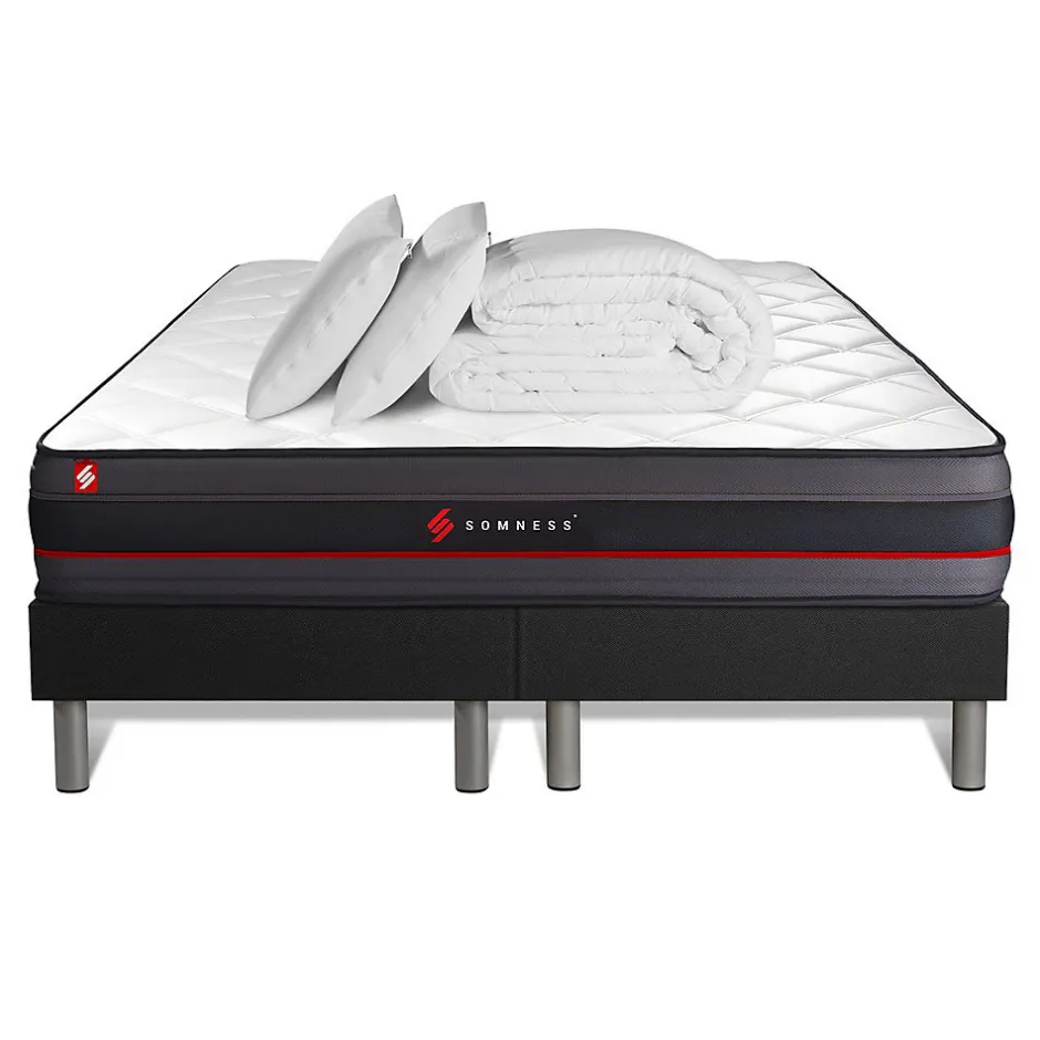 Somness Pack sommier tapissier matelas Mémoire de forme avec couette et oreillers