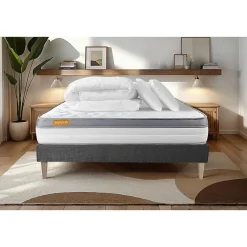 Sept Nuits Pack sommier tapissier matelas Mémoire de forme avec couette et oreillers Best
