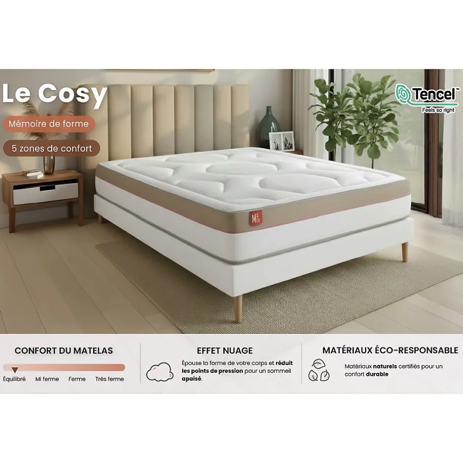 Marmottes & Co Pack sommier tapissier matelas Mémoire de forme avec couette et oreillers Clearance