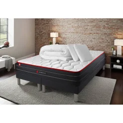 Somness Pack sommier tapissier matelas Ressorts ensachés et mémoire de forme avec couette et oreillers
