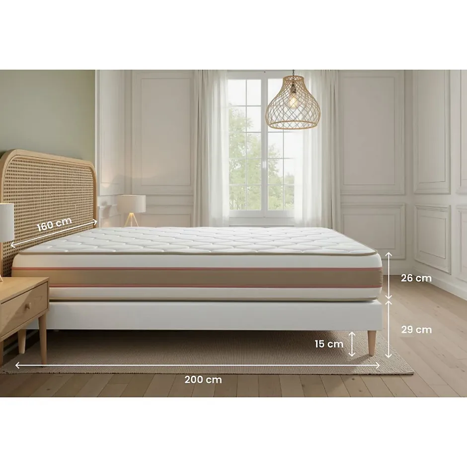 Marmottes & Co Pack sommier tapissier matelas Ressorts ensachés et mémoire de forme avec couette et oreillers Sale