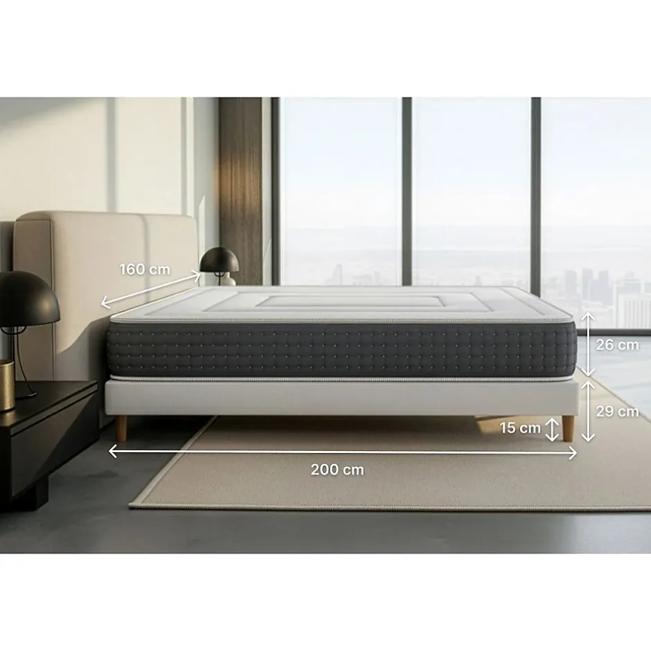 Litier Deluxe Pack sommier tapissier matelas Ressorts ensachés et mémoire de forme avec couette et oreillers Best