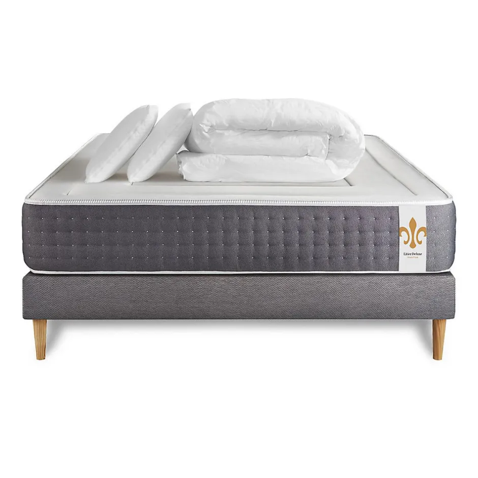 Litier Deluxe Pack sommier tapissier matelas Ressorts ensachés et mémoire de forme avec couette et oreillers Best