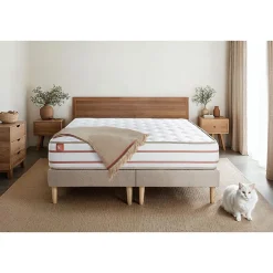 Marmottes & Co Pack sommier tapissier matelas Mémoire de forme avec couette et oreillers