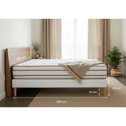 Marmottes & Co Pack sommier tapissier matelas Mémoire de forme avec couette et oreillers